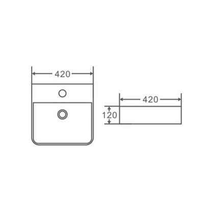 425*425*130mm Wall Hung / Above Counter Matte White Fine Ceramic Waste: 32mm Overflow