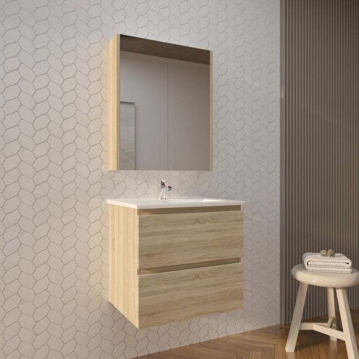 600L*520H*460DMM White Oak MDF Bathroom Vanity 2 Drawers Wall Hung