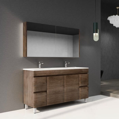 1500L*850H*460DMM Dark Oak MDF Bathroom Vanity 4 Side Drawers 2 Middle Doors Free Standing