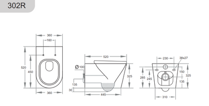 KDK302R Avis Rimless Wall Hung Pan
