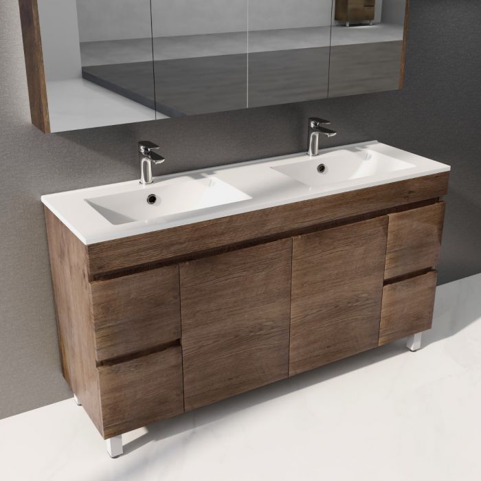 1500L*850H*460DMM Dark Oak MDF Bathroom Vanity 4 Side Drawers 2 Middle Doors Free Standing