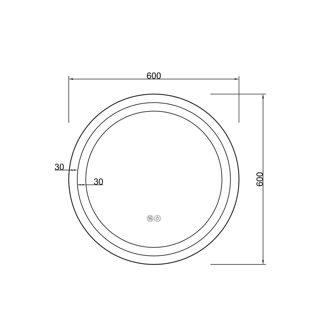 600mm Round Warm Light Frontlit LED Mirror (Touch Sensor Switch)