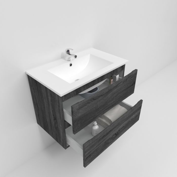 750L*520H*460DMM Dark Grey MDF Bathroom Vanity 2 Drawers Wall Hung