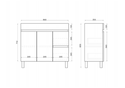 900L*850H*360(460)DMM Gloss White MDF Bathroom Vanity  Right/Left Drawers Free Standing