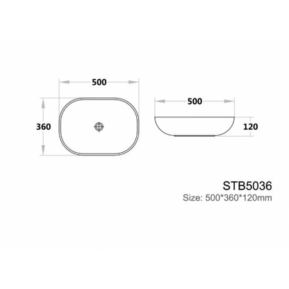 500*360*120mm Above Counter Basin Fine Ceramic Basin Waste: 32mm Non Overflow