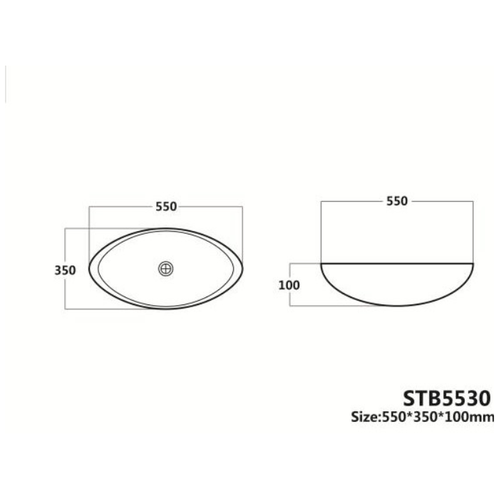 550*350*100mm Above Counter Basin Fine Ceramic Basin Waste: 32mm Non Overflow