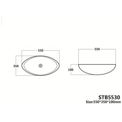 550*350*100mm Above Counter Basin Fine Ceramic Basin Waste: 32mm Non Overflow