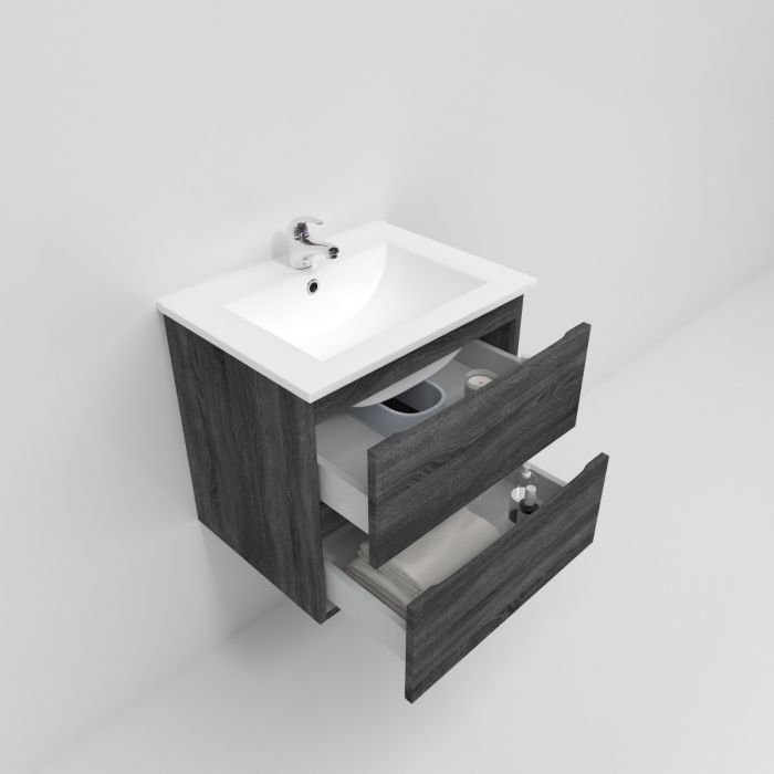 Wall Hung Bathroom Vanity White Oak Wood Grain