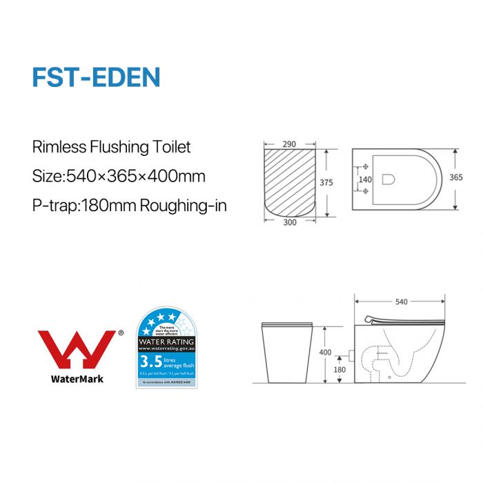 Floor Pan Rimless Flushing Toilet Gloss White Size: 540x365x400mm P-trap: 180mm Roughing -in