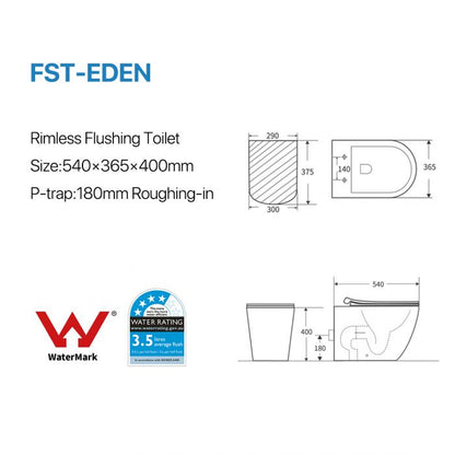 Floor Pan Rimless Flushing Toilet Gloss White Size: 540x365x400mm P-trap: 180mm Roughing -in