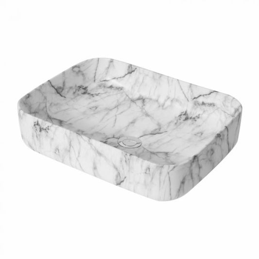 500*390*130mm Above Counter Basin Matte White Carrara Waste: 32mm Non Overflow