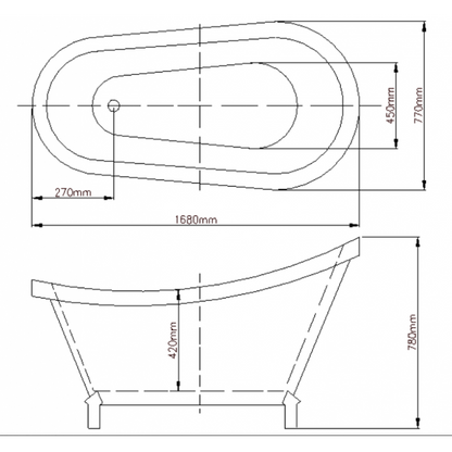 1680*770*780mm Free Standing Bathtub Included