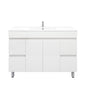 1200L*850H*460DMM Gloss White PVC Bathroom Vanity 4 Side Drawers 2 Middle Doors Free Standing