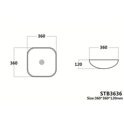 360*360*120mm Above Counter Basin Fine Ceramic Basin Waste: 32mm Non Overflow