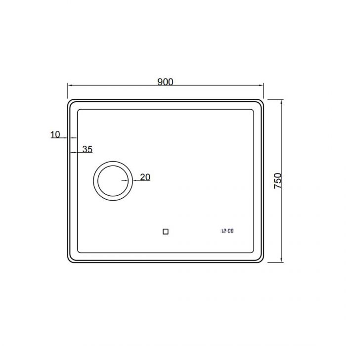 900x750mm Curved Rim Rectangle 3 Color Frontlit LED Mirror With Magnifier and Screen Clock(Touch Sensor Switch)