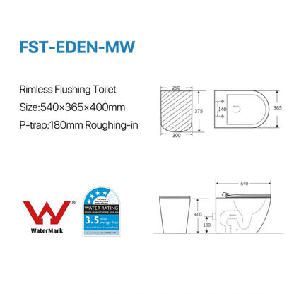 Floor Pan Rimless Flushing Toilet Matte White Size: 540x365x400mm P-trap: 180mm Roughing -in