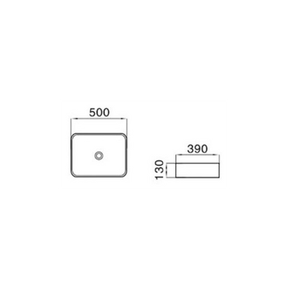 500*390*130mm Above Counter Basin Matte White Carrara Waste: 32mm Non Overflow