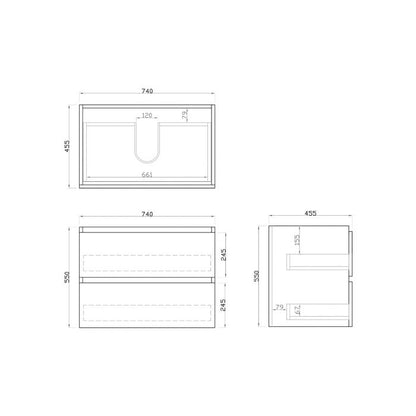 750L*520H*460DMM Dark Grey MDF Bathroom Vanity 2 Drawers Wall Hung