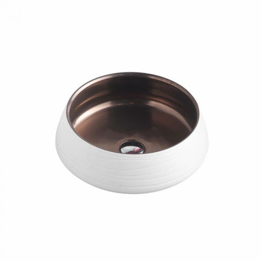 435*435*145mm Above Counter Basin Matte White and copper Waste: 32mm Non Overflow