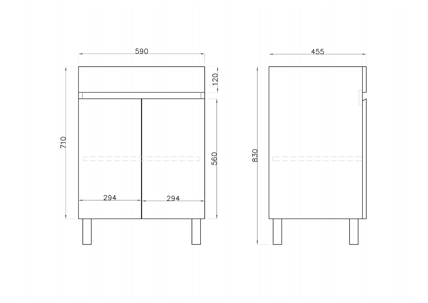 600L*850H*460DMM Gloss White MDF Bathroom  Vanity 2 Doors Free Standing