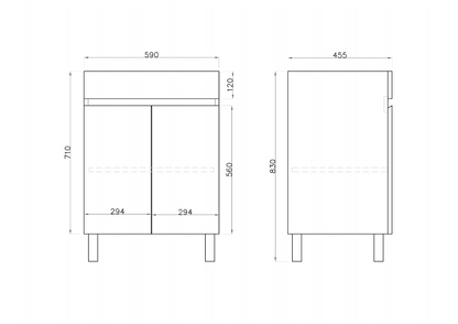 600L*850H*460DMM Gloss White MDF Bathroom  Vanity 2 Doors Free Standing