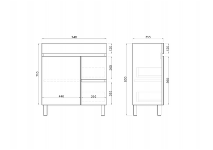 750L*850H*360(460)DMM Gloss White MDF Bathroom Vanity  Right/Left Drawers Free Standing