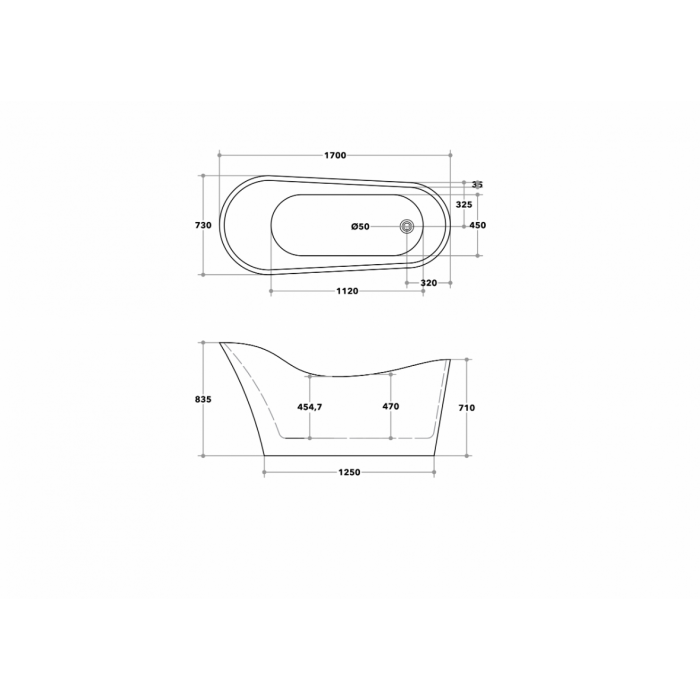 1700*730*835mm Free Standing Bathtub Gloss Black and withe