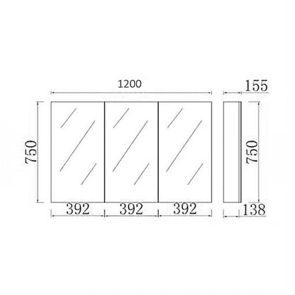 Evie 1200L*750H*155Dmm Oak Bathroom Shaving Cabinet Mirror Medicine Cabinet Three doors