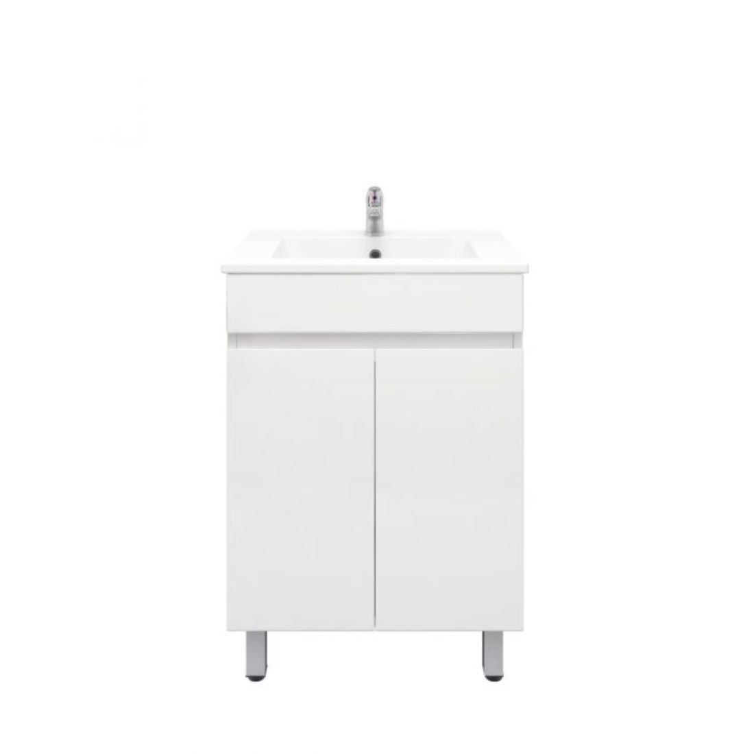 600L*850H*460DMM Gloss White PVC Bathroom Vanity 2 Doors Free Standing