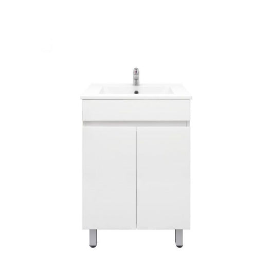 600L*850H*460DMM Gloss White PVC Bathroom Vanity 2 Doors Free Standing