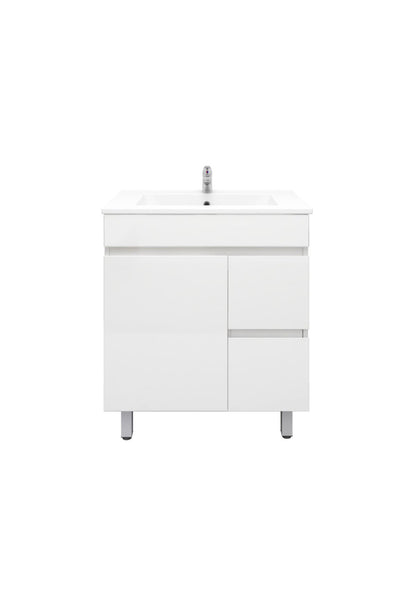 750L*850H*460DMM Gloss White PVC Bathroom Vanity  Right/Left Drawers Free Standing