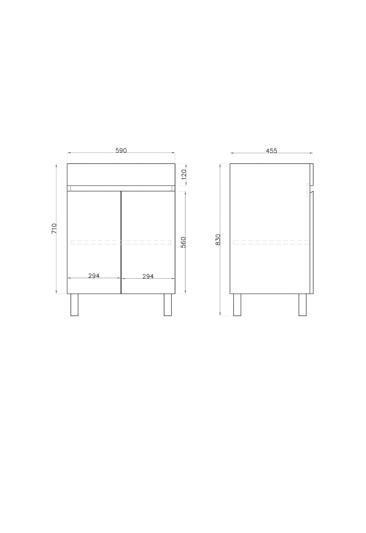 600L*850H*460DMM Gloss White PVC Bathroom Vanity 2 Doors Free Standing