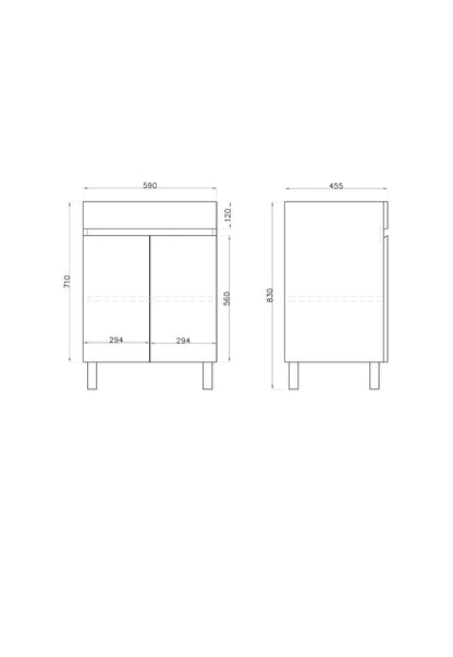 600L*850H*460DMM Gloss White PVC Bathroom Vanity 2 Doors Free Standing