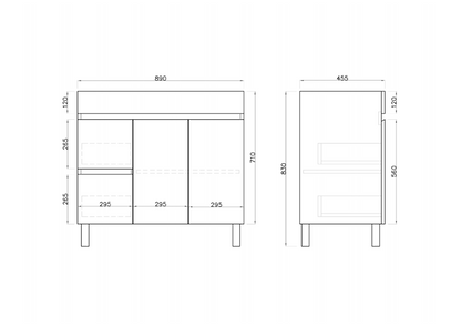 900L*850H*360(460)DMM Gloss White MDF Bathroom Vanity  Right/Left Drawers Free Standing