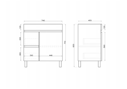 750L*850H*360(460)DMM Gloss White MDF Bathroom Vanity  Right/Left Drawers Free Standing